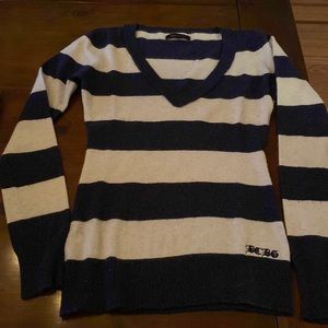 BCBG v neck sweater- cream and navy blue